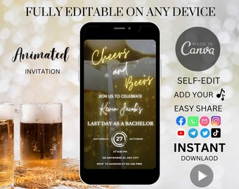 Animated Bachelor Party Invitation: Cheers and Beers (Digital Template)