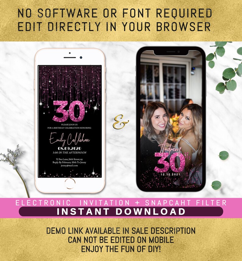 Electronic Invitation Birthdayinstant DOWNLOAD Editablebad & Etsy