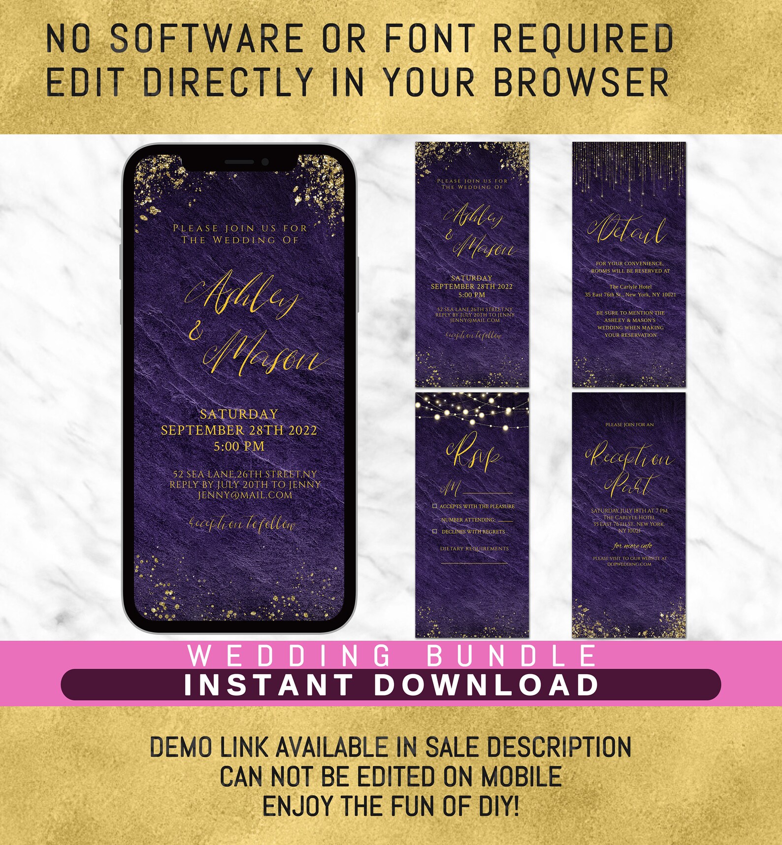 Electronic Wedding Invitation and Rsvpinstant DOWNLOAD Etsy UK