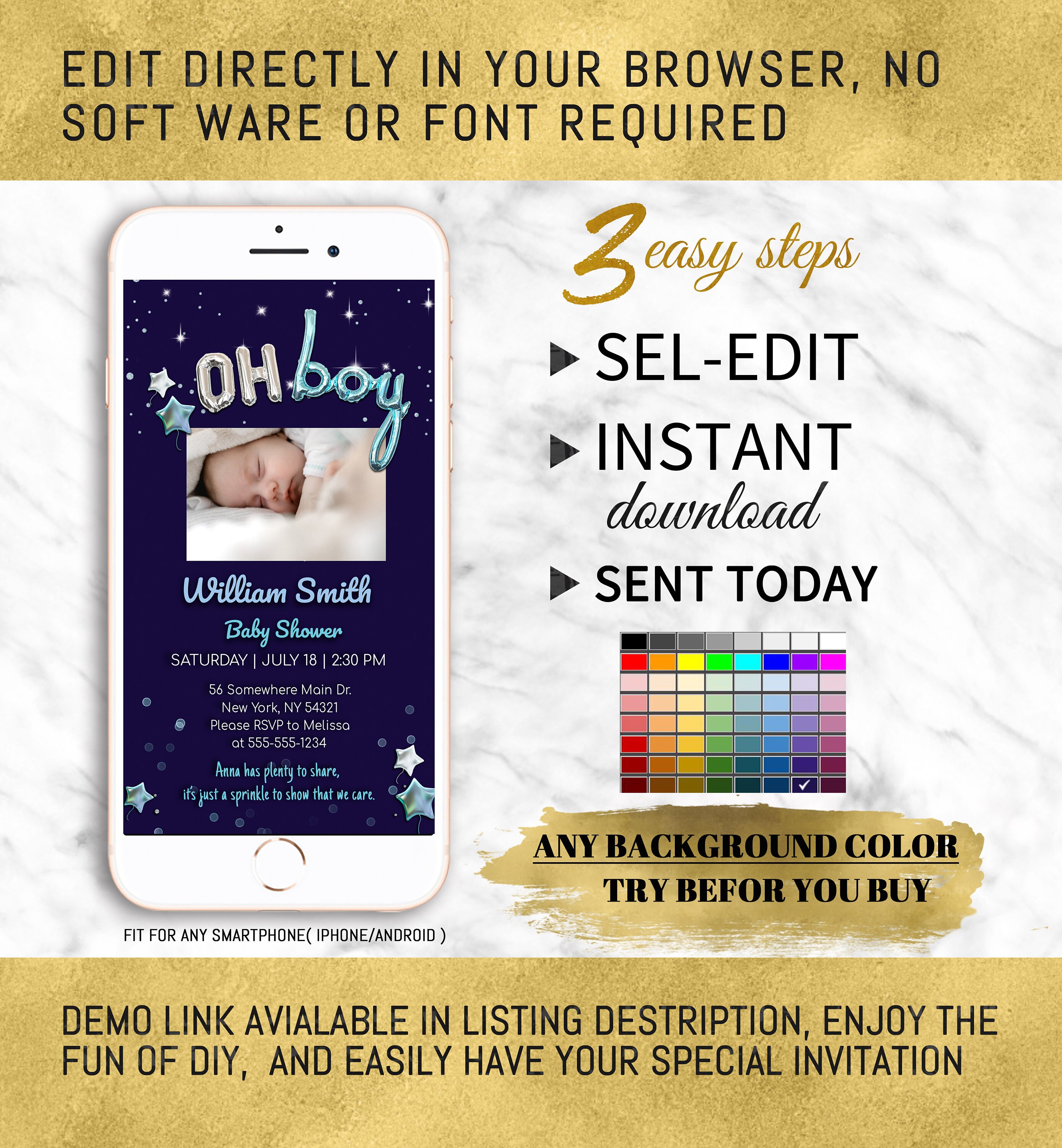 Electronic Invitation Baby Shower Boyinstant DOWNLOAD Etsy