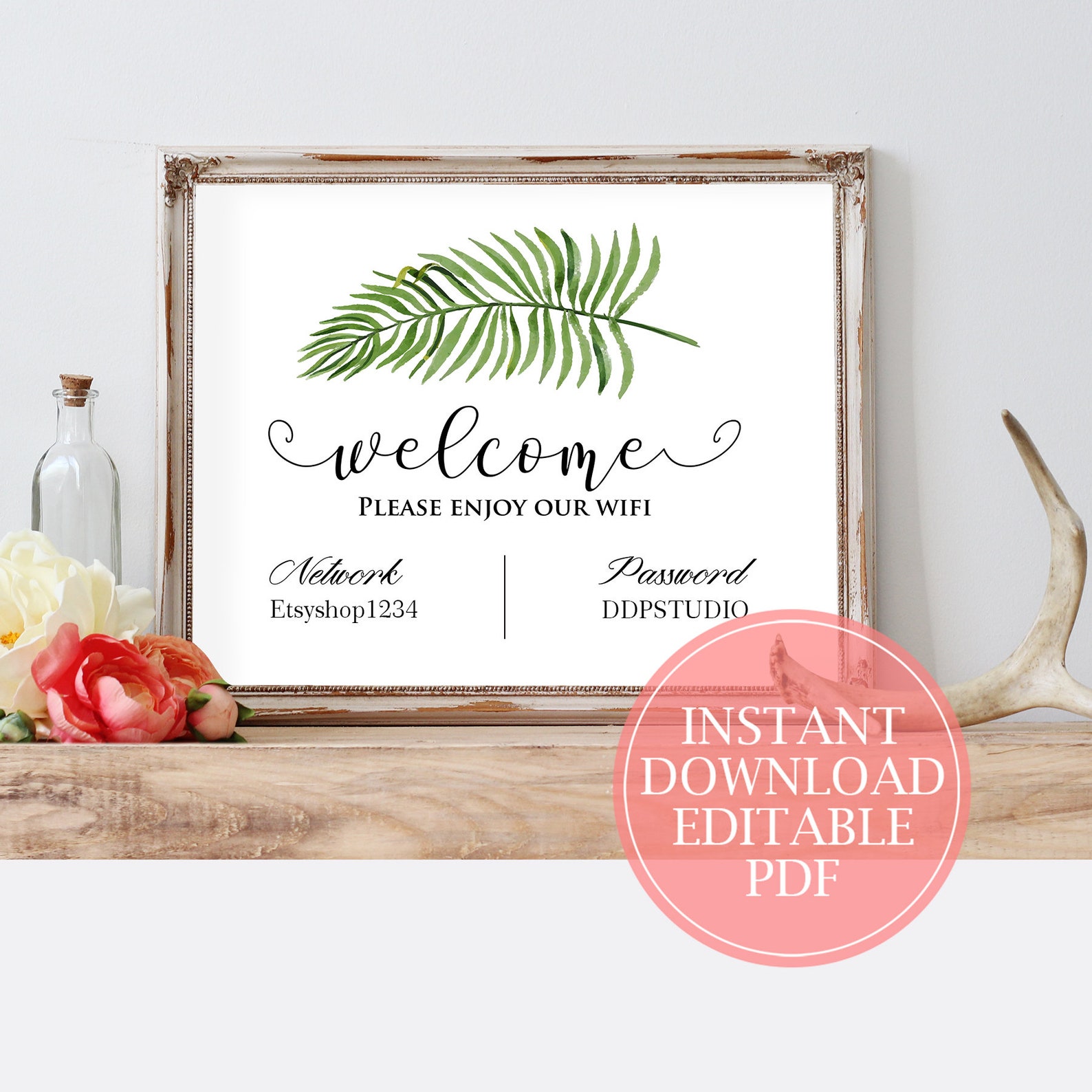 Wifi Sign Palm Leaves Wifi Password Sign Tropical Etsy