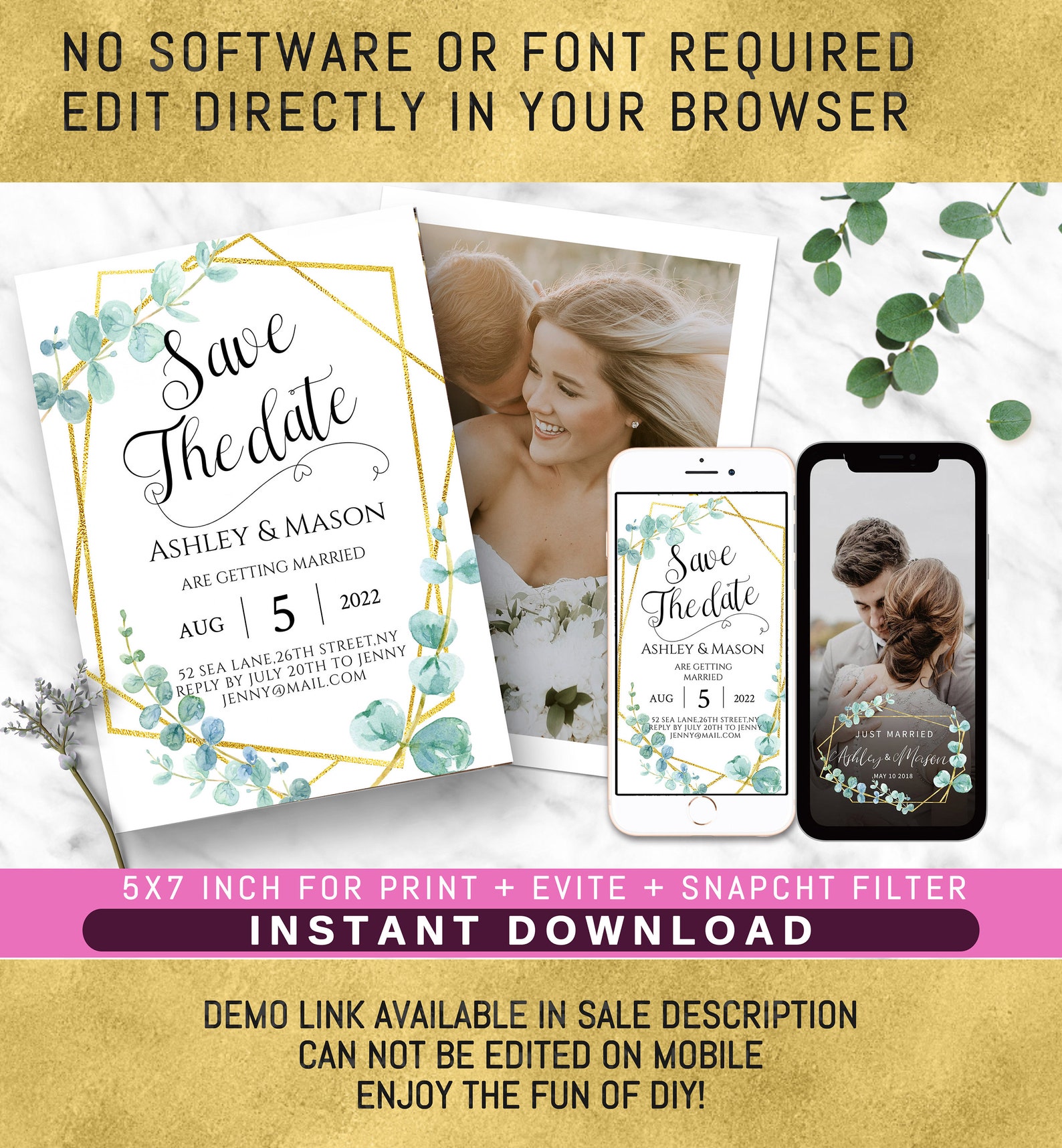Electronic Invitation Wedding Templateinstant DOWNLOAD Etsy UK