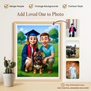 Graduation Gift for Dog Owner, Custom Cartoon Portrait with Graduate 3D Animated Digital Art, Custom Background, 3D Digital Keepsake