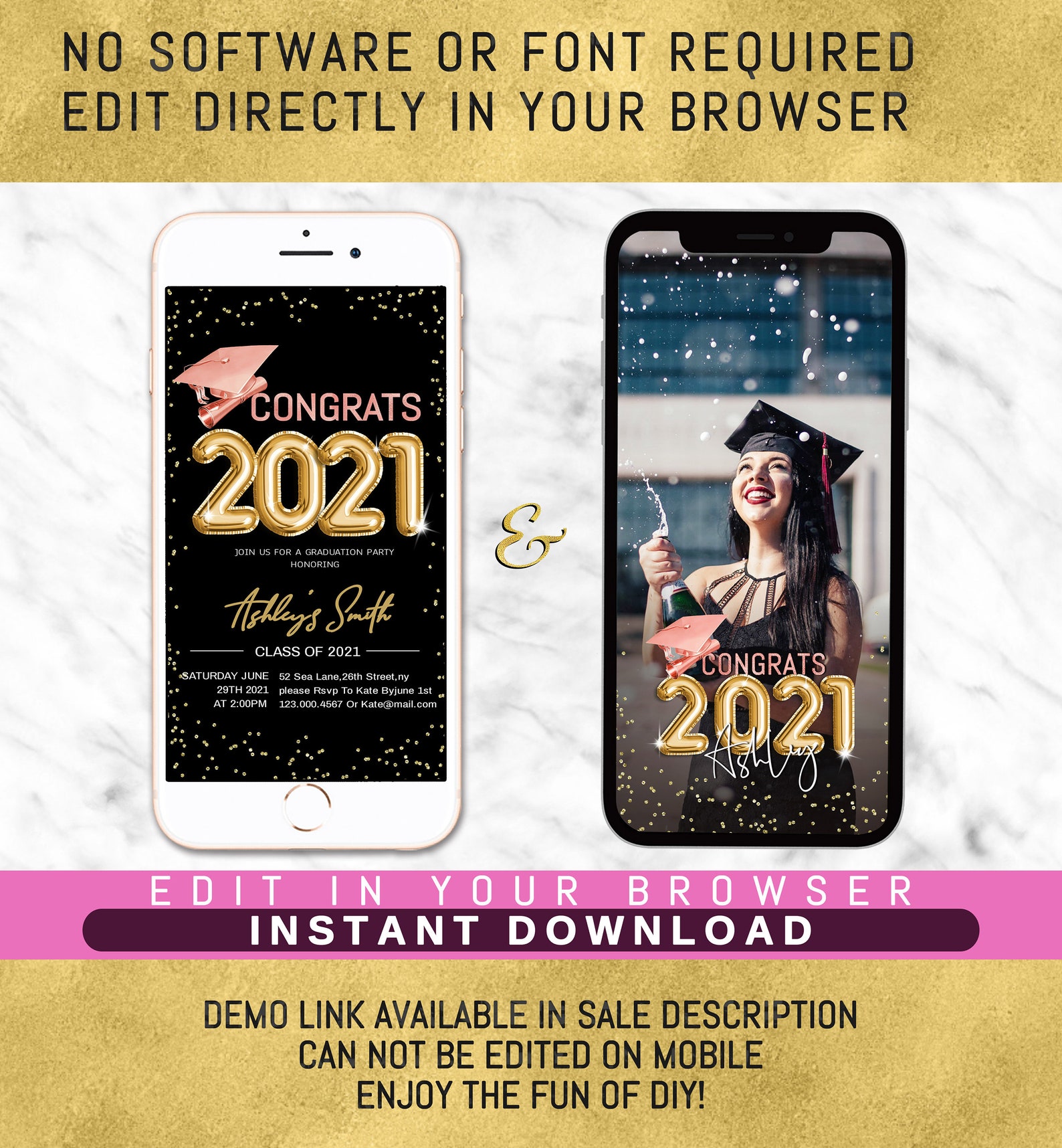 Electronic invitation graduation 2021 templateINSTANT Etsy