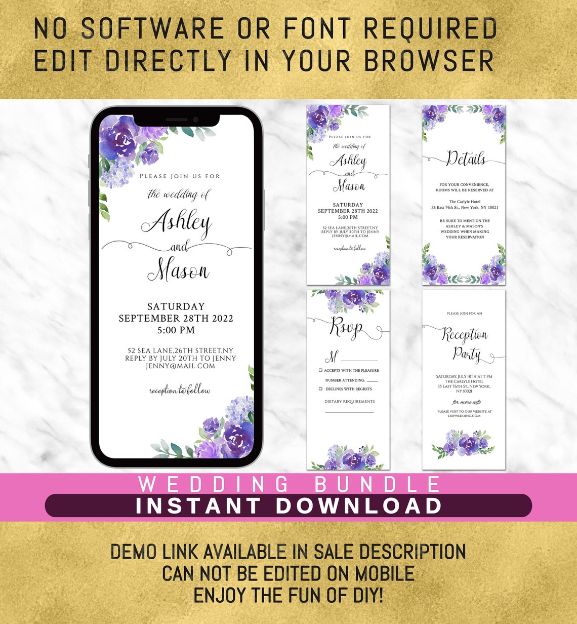Electronic wedding invitation and rsvpINSTANT DOWNLOAD Etsy