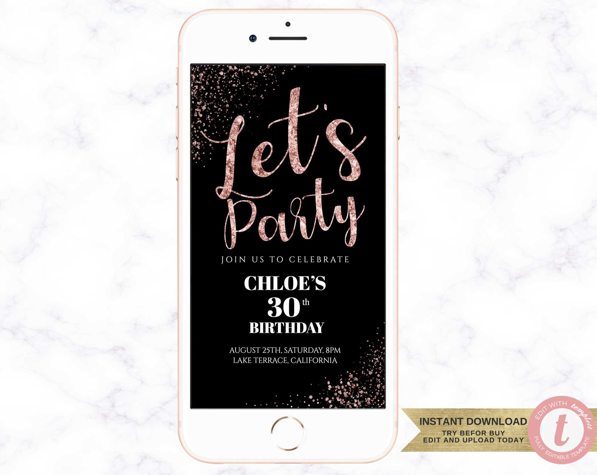 Electronic birthday invitation Let's Party invitation Etsy