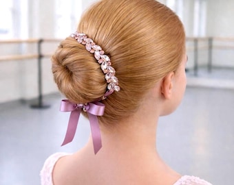 Pink Crystal Bun Wrap: Rhinestone Ballet Hairpiece