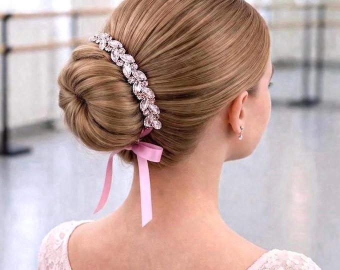 Pink Crystal Bun Wrap: Rhinestone Ballet Hairpiece