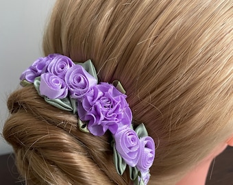 Lavender Floral Ballet Bun Wrap: Handmade Flower Hairpiece