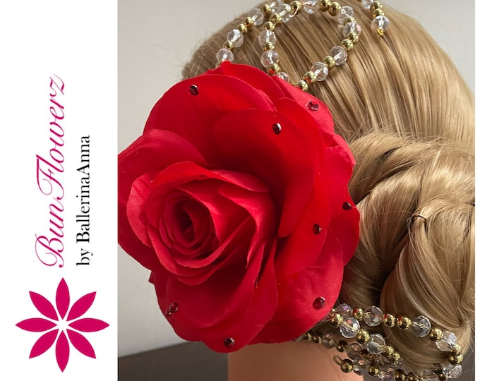 Kitri Ballet Headpiece (red rhinestoner hair flower, Awakening of Flora flower, Spanish floral hairpiece, yagp hair piece, Laurencia flower)