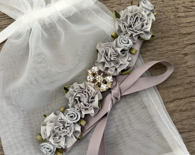 Gray Rhinestone Dance Hair Piece, Silver Floral Ballet Bun Accessory, Competition Hairpiece