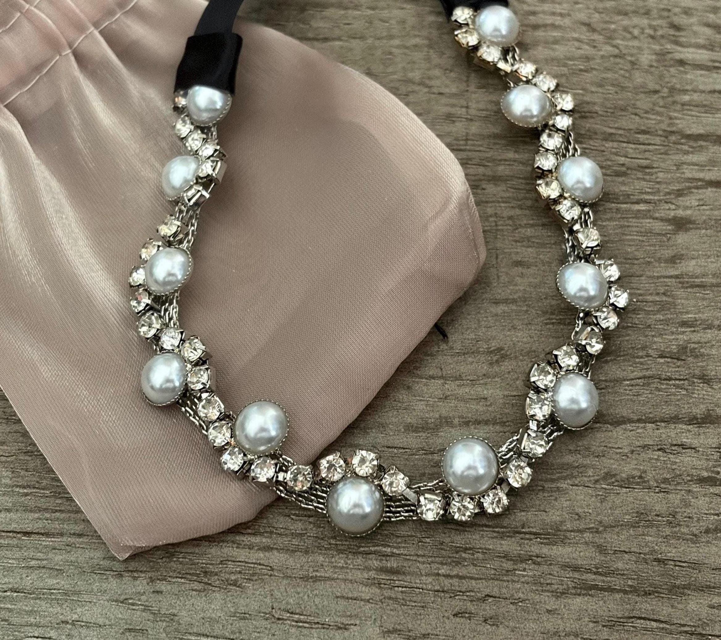 Pearl and rhinestone moldable hair wrap Silver Pearl Rhinestone Bun Wrap: Ballet Hairpiece main image 4