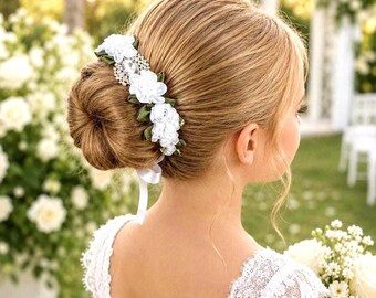 White Rhinestone Bun Wrap | Rhinestone Bridal Hairpiece, Flower Girl Updo, Wedding Accessory