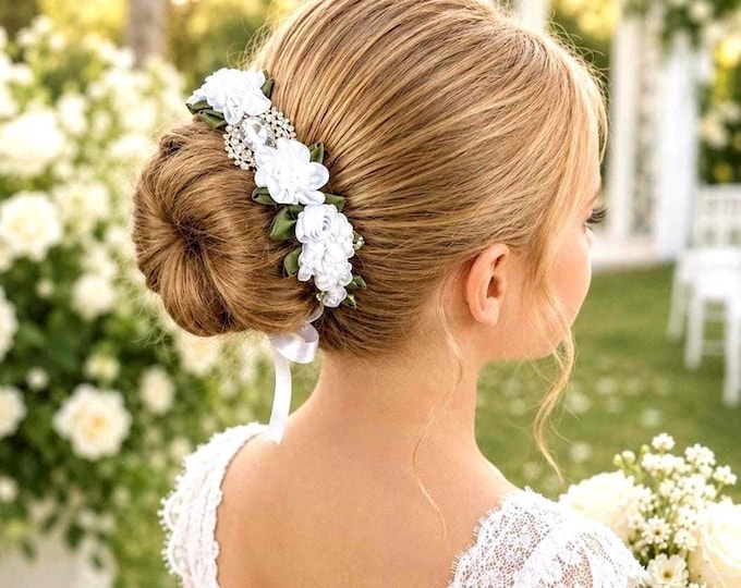 White Rhinestone Bun Wrap | Rhinestone Bridal Hairpiece, Flower Girl Updo, Wedding Accessory