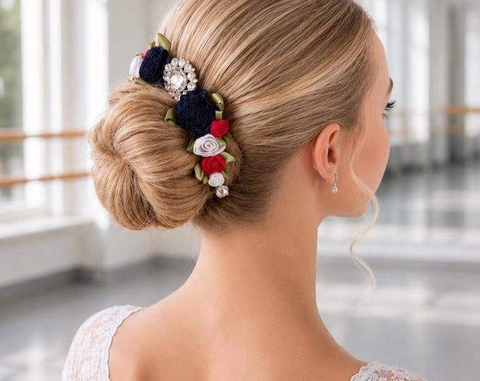 Flames of Paris Ballet Hairpiece: Red, White, and Blue dance hair piece