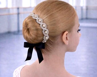 Pearl Rhinestone Ballet BunWrap – Classical Dance Hair Accessory – Competition Ballet Headpiece – Bun Crown