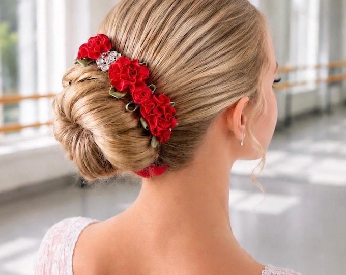 Red Ballet Bun Wrap  – Rhinestone BunWrap for Dance – Recital Hair Accessory