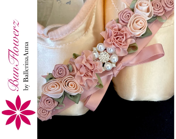 BunFlowerz Ballet Pink Jewel BunWrap (blush ballet wrap, floral hairpiece, rose gold hair crown, bun wreath, hair garland, bun pin)