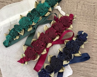 Ballet Bun Wrap Hairpiece – Burgundy, Navy or Emerald Green Floral Bun Garland – Recital Hair