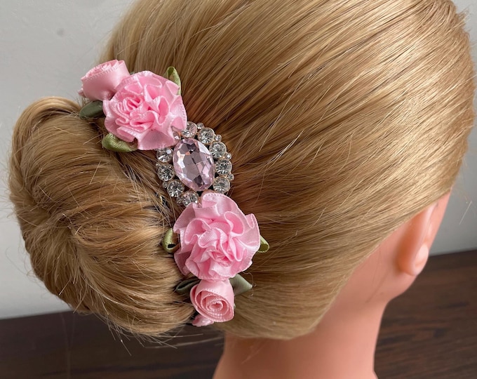 BunFlowerz Pink Coppelia Jewel BunPin (fairy doll hairpiece, aurora buncrown, swanhilda ballet wrap, pink crown, pink tiara, hair garland)