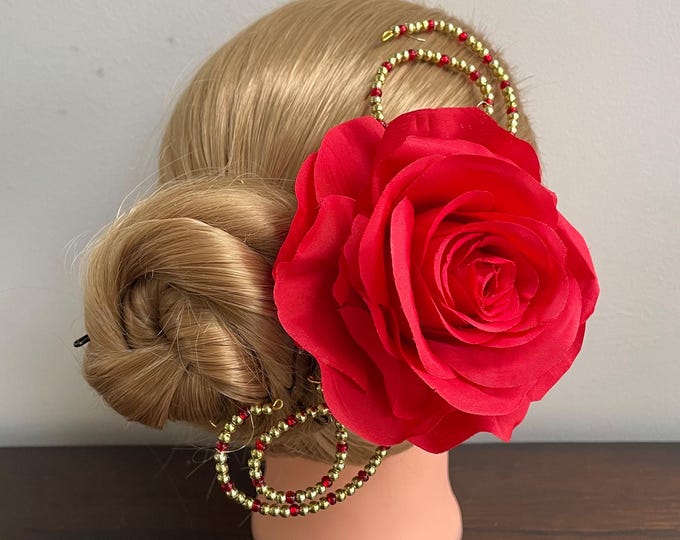 BunFlowerz Kitri Ballet Headpiece (Spanish red rose hair flower, Awakening of Flora hair flower, Don Quixote hair piece, Laurencia flower)