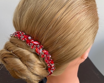 Ruby Red Crystal BunWreath (YAGP hair piece, red rhinestone bun wrap, bun Crown, ballet wrap, hair crown, Red Jewel BunWrap, Hair Garland)