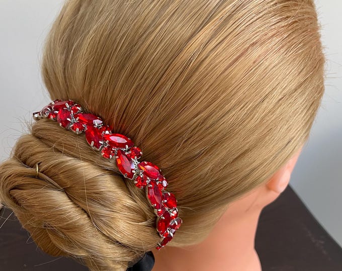 Ruby Red Crystal BunWreath (YAGP hair piece, red rhinestone bun wrap, bun Crown, ballet wrap, hair crown, Red Jewel BunWrap, Hair Garland)