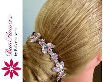 Couronne de chignon en cristal rose (chignon de mariée en cristal, postiche de mariée en strass rose, enveloppement de ballet strass, postiche de mariée, bunflowerz)