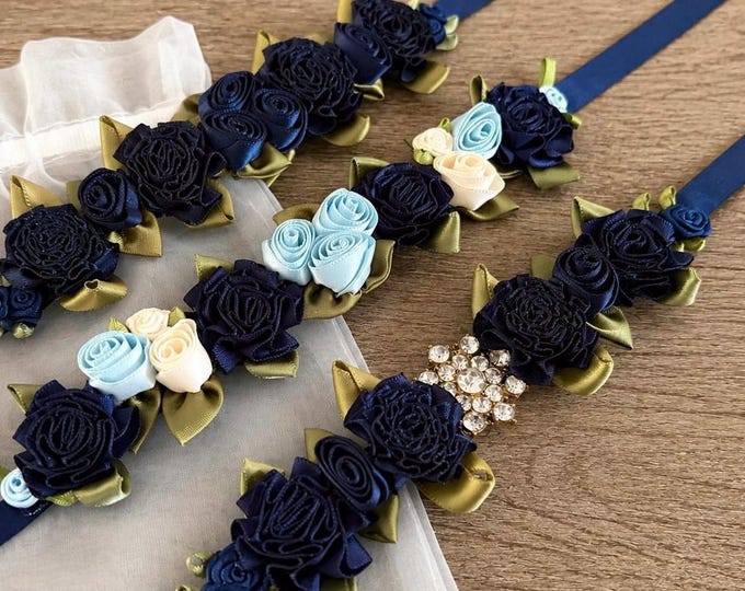 Navy Blue Floral Ballet Bun Wrap with Pearls & Rhinestones – Dance Hairpiece