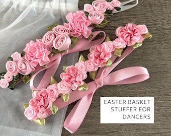 Ballet Bun Wrap Set Pink Rose Hair Accessory for Dancers Easter Basket Stuffer Dance
