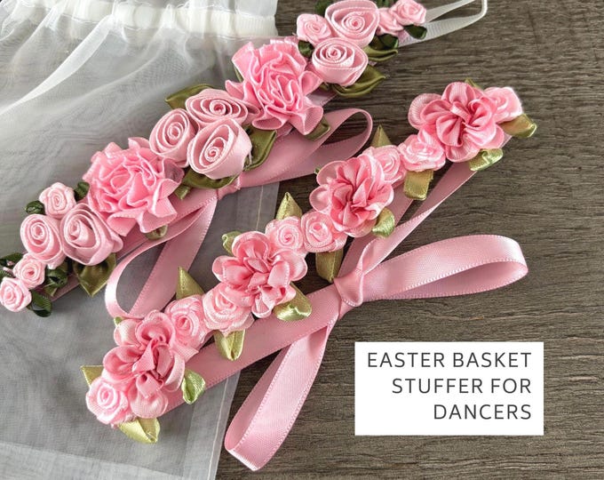 Ballet Bun Wrap Set Pink Rose Hair Accessory for Dancers Easter Basket Stuffer Dance