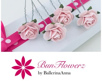 Pink Mulberry BunPins (ballet bun pin, hair flower, bridal pins, bunflowers, hair garland, ballet wrap, flower girl hair, bunflowerz)