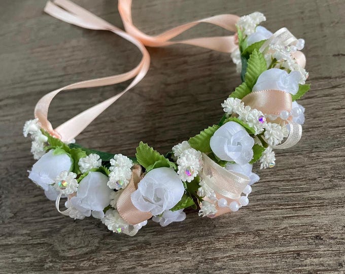 Ballet Pink Hair Garland: Pink Peach Flower Head Piece