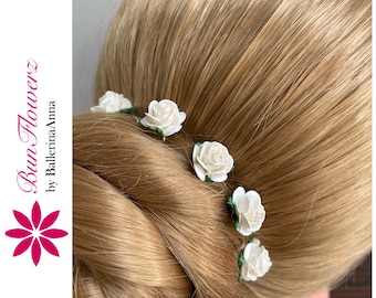 Mini White Mulberry BunPins (ballet bunpin, ivory hair flower, off-white bridal pins, white flower girl pin, ballet hair pin, bunflowerz)