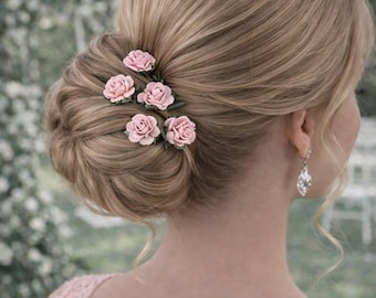 Blush Pink Rose Hair Pins – Bridal Wedding Hair Accessories, Flower Girl Hairstyles