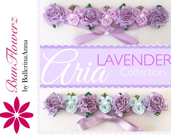 BunFlowerz Lavender and Blue Floral BunWreath (Floral hairpiece, ballet wrap, hair garland, bun wreath, bun pin, hair crown, purple bunwrap)