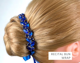 Royal Blue Ballet Bun Wrap, Rhinestone Dance Hair Accessory, Competition and Recital Hairpiece