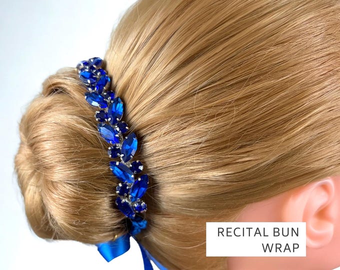 Royal Blue Ballet Bun Wrap, Rhinestone Dance Hair Accessory, Competition and Recital Hairpiece