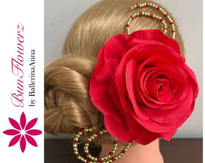 Kitri Ballet Headpiece (Spanish red hair flower, Awakening of Flora hair flower, floral hairpiece, Don Quixote hair piece, Laurencia flower)