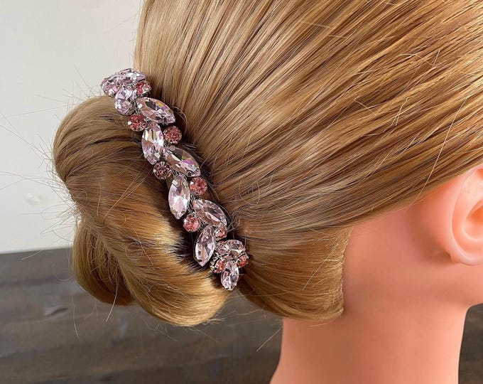 Pink Rhinestone bridal hairpiece Pink crystal hair jewelry
