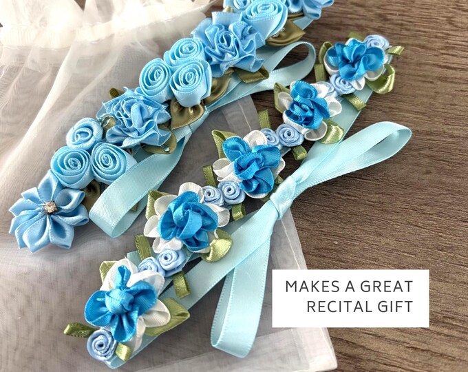 Blue Floral Ballet Bun Wrap Set, Dance Recital Gift, Ballerina birthday hair accessory