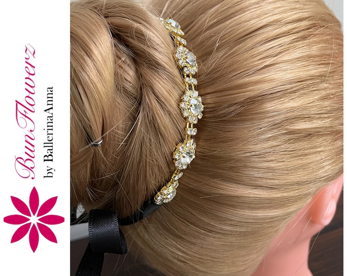 BunFlowerz Gold Rhinestone BunWreath (gold bridal hair piece, ballet BunWrap, gold bunwrap, topaz ballet wrap, paquita jewel hairpiece)