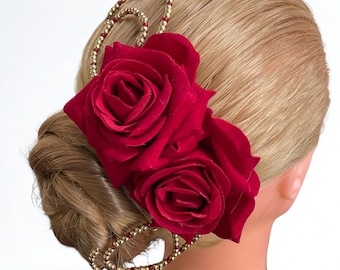 Red Rose Ballet Headpiece: Kitri or Don Quixote Beaded Hair Flower