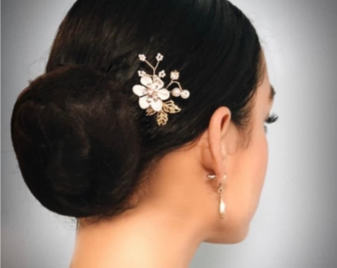 Ivory Rhinestone Bun Accessory (petite blush ballet bun pin, small bridal hair pin)