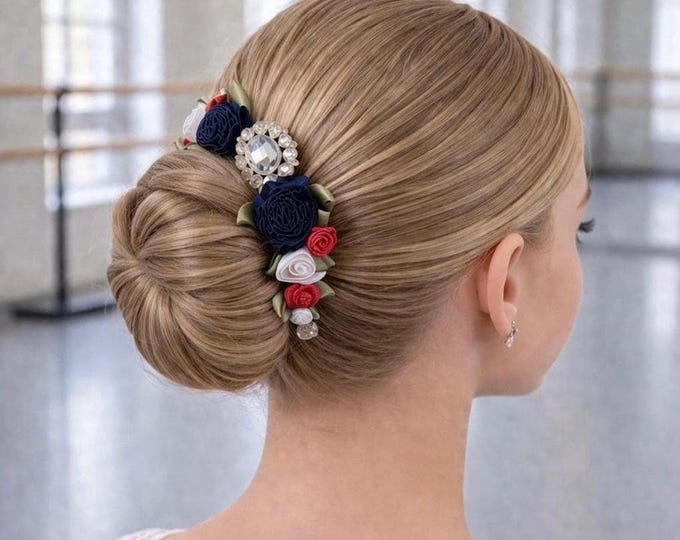 Flames of Paris Ballet Hairpiece: Red, White, and Blue dance hair piece