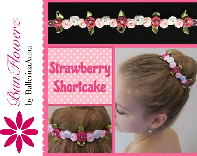 BunFlowerz Pink Rosette BunWreath (ballet wrap, floral hairpiece, ribbon roses bunwrap, floral garland, hair crown, bun crown, bun flower)