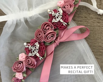 Dance Gift for Ballerina, Ballet Hair Accessory with Rhinestone Dancers, BunFlowers, Recital Keepsake