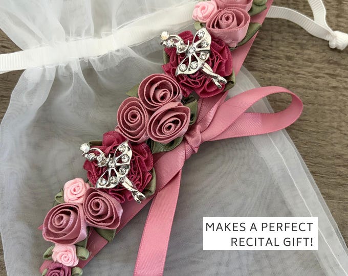Dance Gift for Ballerina, Ballet Hair Accessory with Rhinestone Dancers, BunFlowers, Recital Keepsake