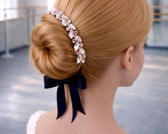 Pink Crystal Bun Wrap: Rhinestone Ballet Hairpiece