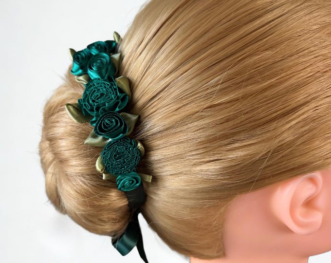 Green Floral BunWrap: Esmerelda Satin Ribbon Hair Garland